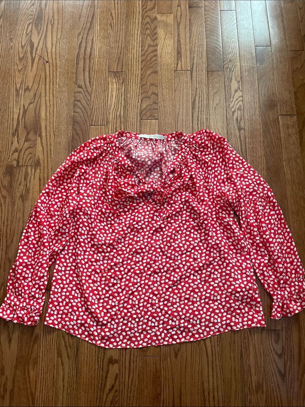Marie Oliver Red White Dot Print Long Sleeve Silk Blouse Women’s Sz Medium